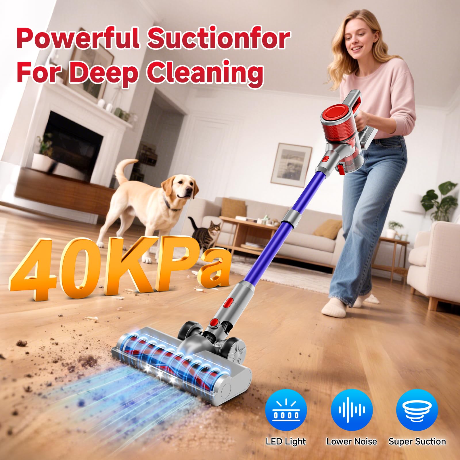 Bsnaw Cordless Vacuum Cleaner For Home - Lightweight, 40Kpa Stick Vacuum Clean With Rechargeable Battery, Max 45Mins Runtime, 8